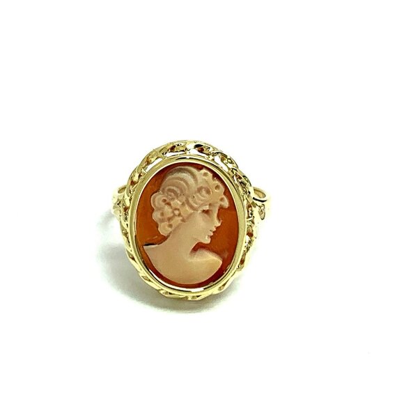 Cameo Cocktail Ring 18k Yellow Gold Estate Jewelry Vintage Women's Size 8 - Picture 15 of 16